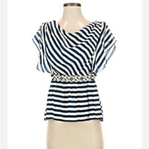 Anthropologie Odille Blue Silk Striped Blouse Size 6